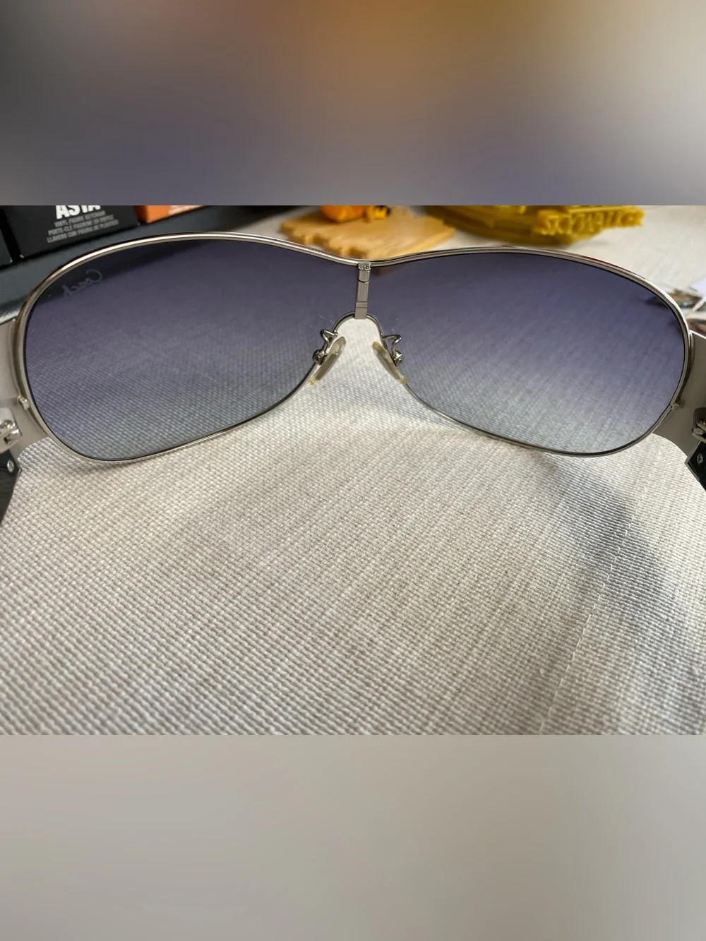 Coach Women’s Blue Gradient Shield Sunglasses with Gold Trim - Picture 4 of 10